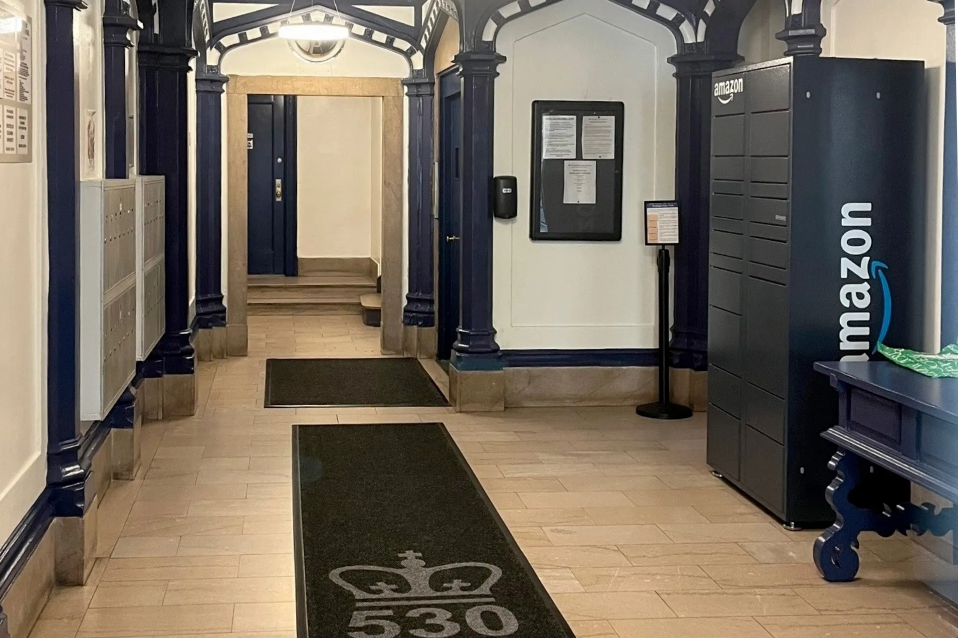 A Amazon package locker in the lobby of a Columbia Residential building.